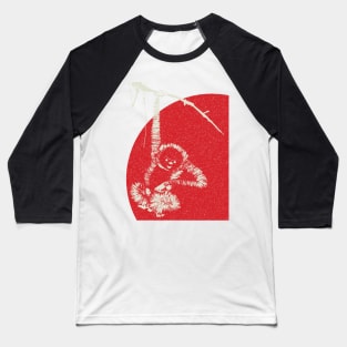 Tachibana Morikuni Ancient Japanese Monkey Hanging From A Branch with Red Distressed Sun Baseball T-Shirt